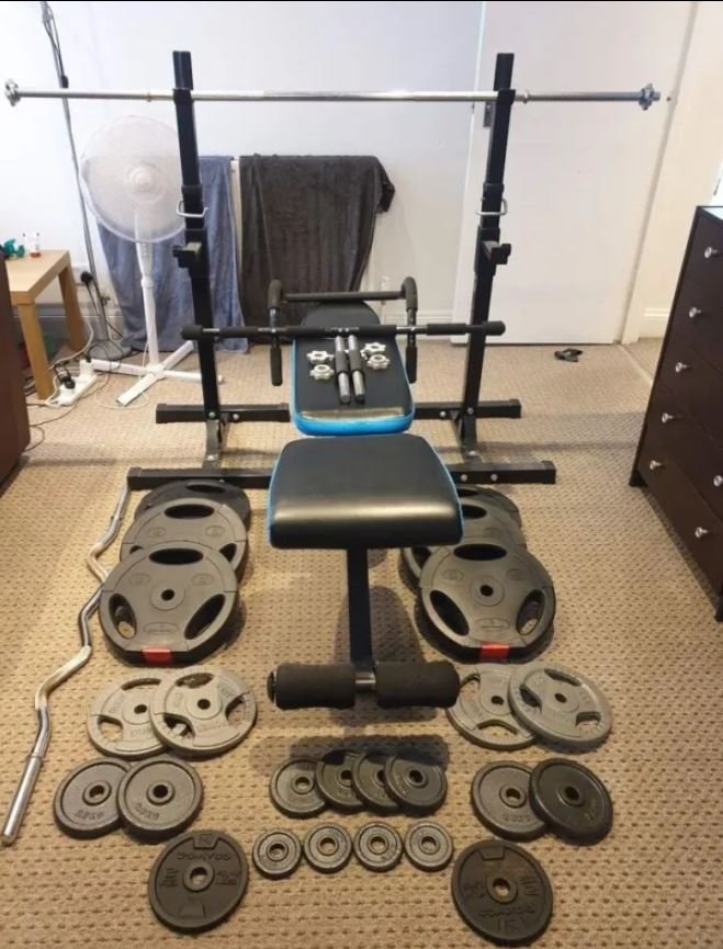 Full home gym kit, 100kg weights, used but good condition